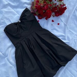 Blondie Nites Elegant Black Strapless Dress with Bow